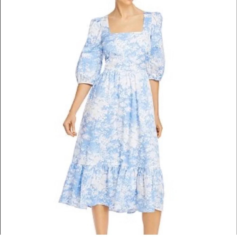 WAYF Midi Floral Western Dress Size M Cut Out Preppy Balloon Sleeve